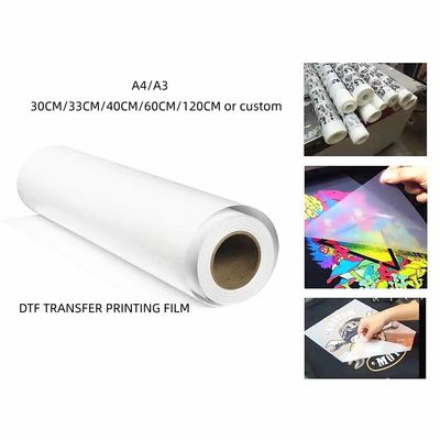 Film DTF impermeabile 30CM*100M a doppio lato Matte White ink printing Film per colori naturali e morbidi